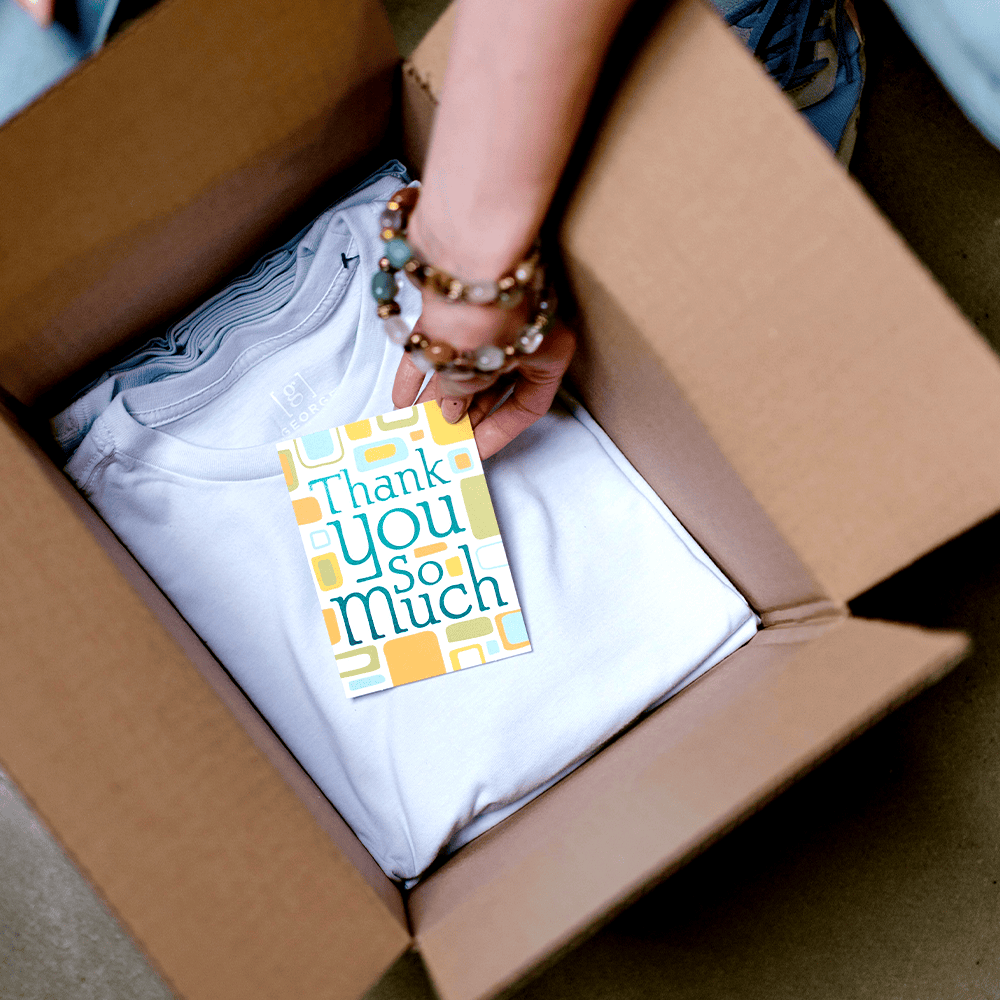 Opening a delivery with a Thank You Note